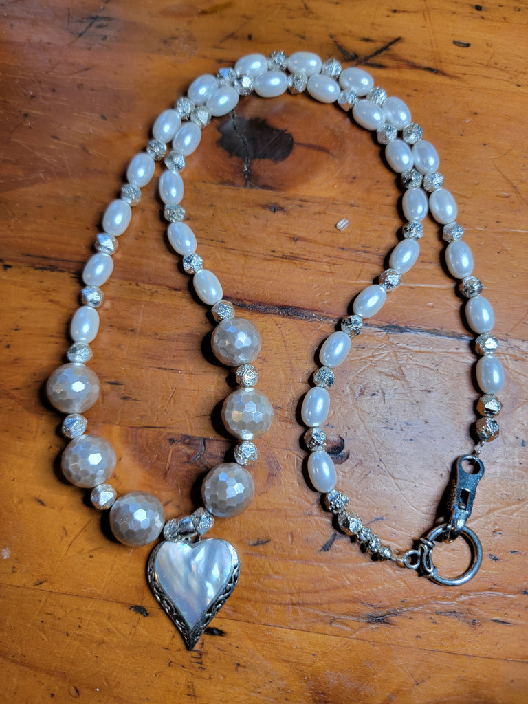 Handmade Pearl and Pyrite Pendant Necklace - Aimeescloset.com