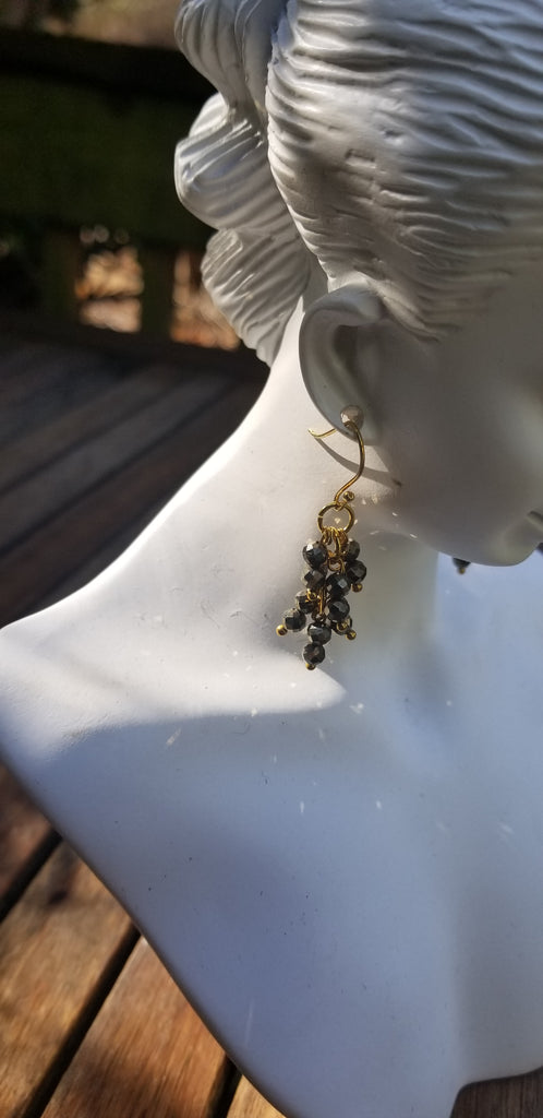 Faceted Grey Crystals, Gold Wire Earrings - Aimeescloset.com