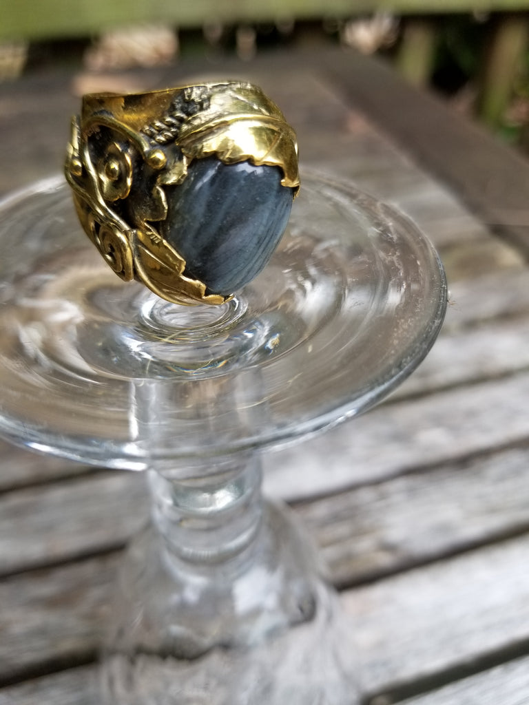 Labradorite and Brass Signet Ring - Aimeescloset.com
