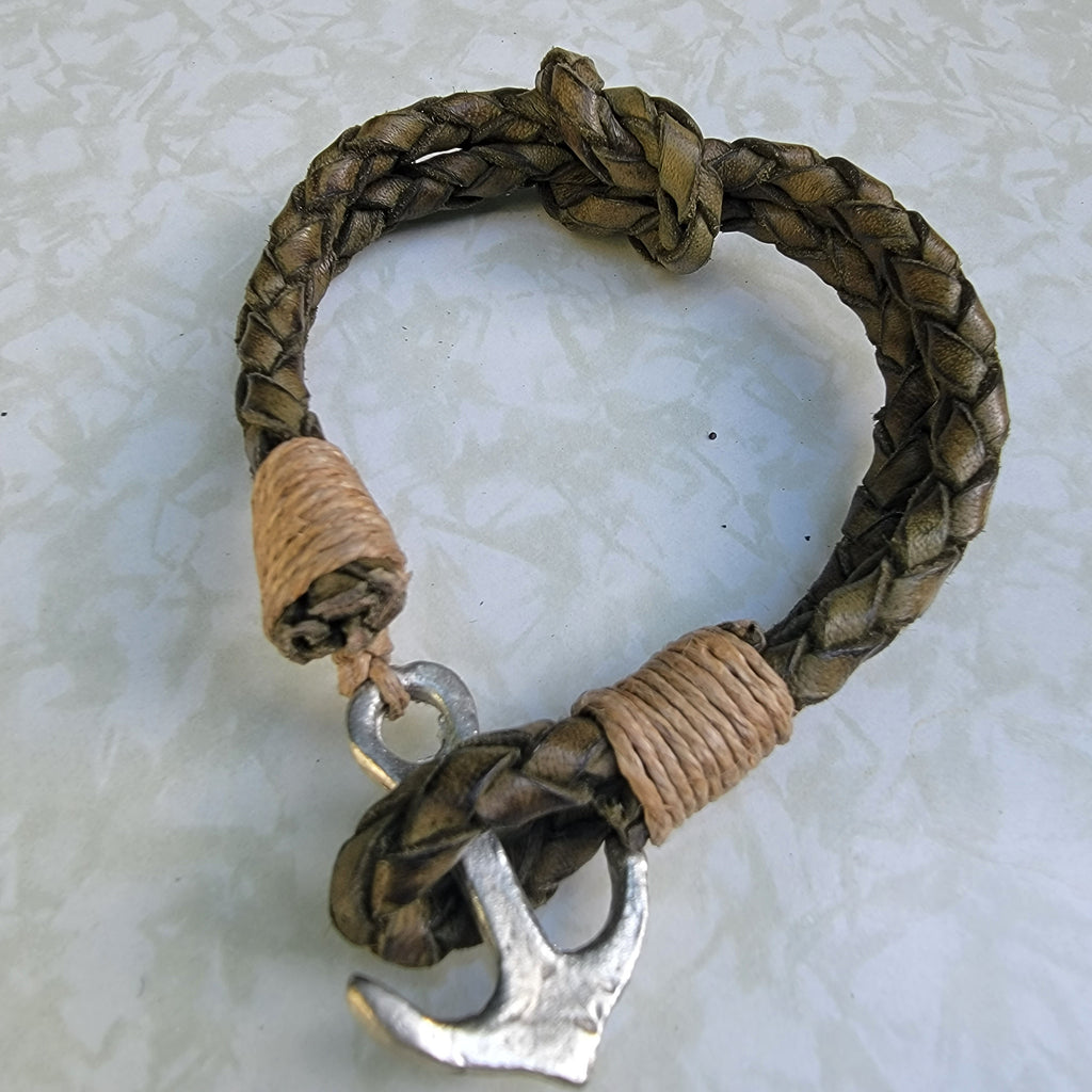 Braided Leather With Anchor Bracelet - Aimeescloset.com
