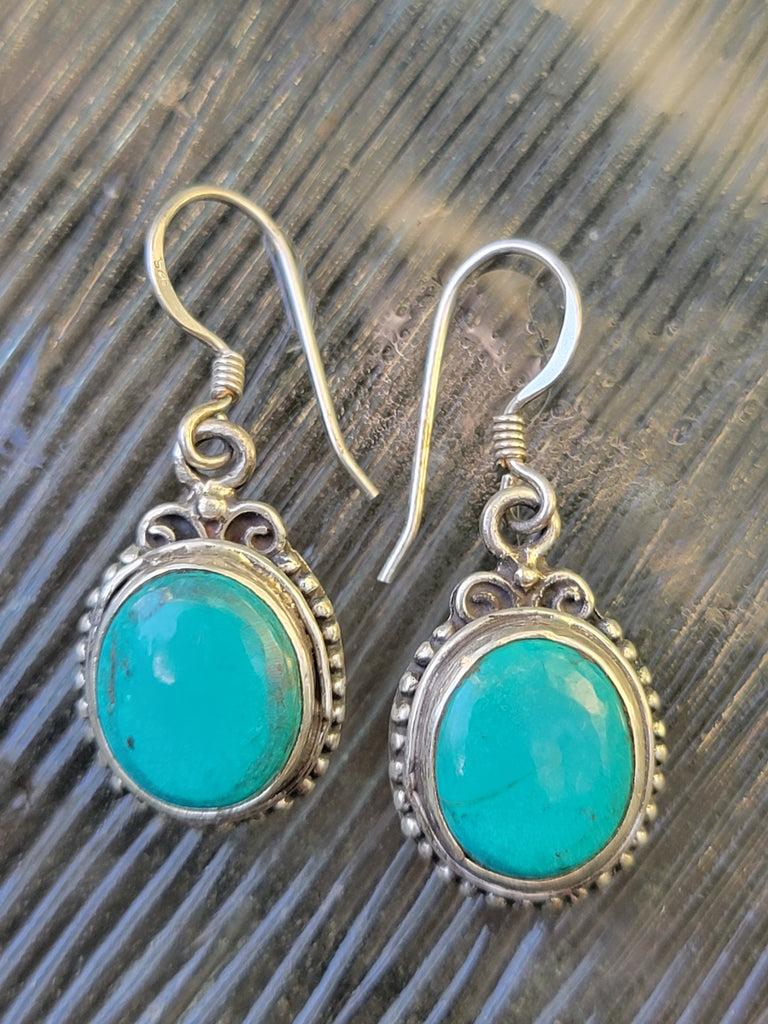 Turquoise and Sterling Tibetan Earring - Aimeescloset.com