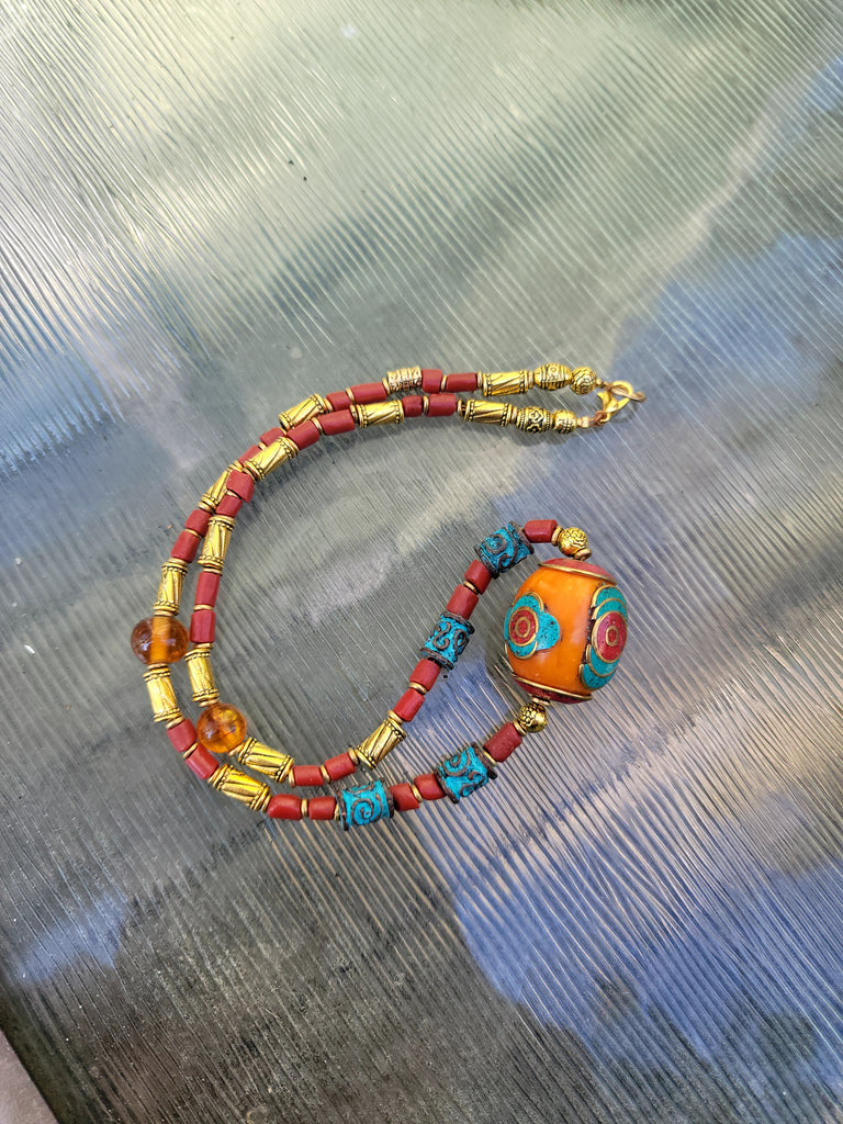 Handmade Amber and Turquoise Necklace - Aimeescloset.com