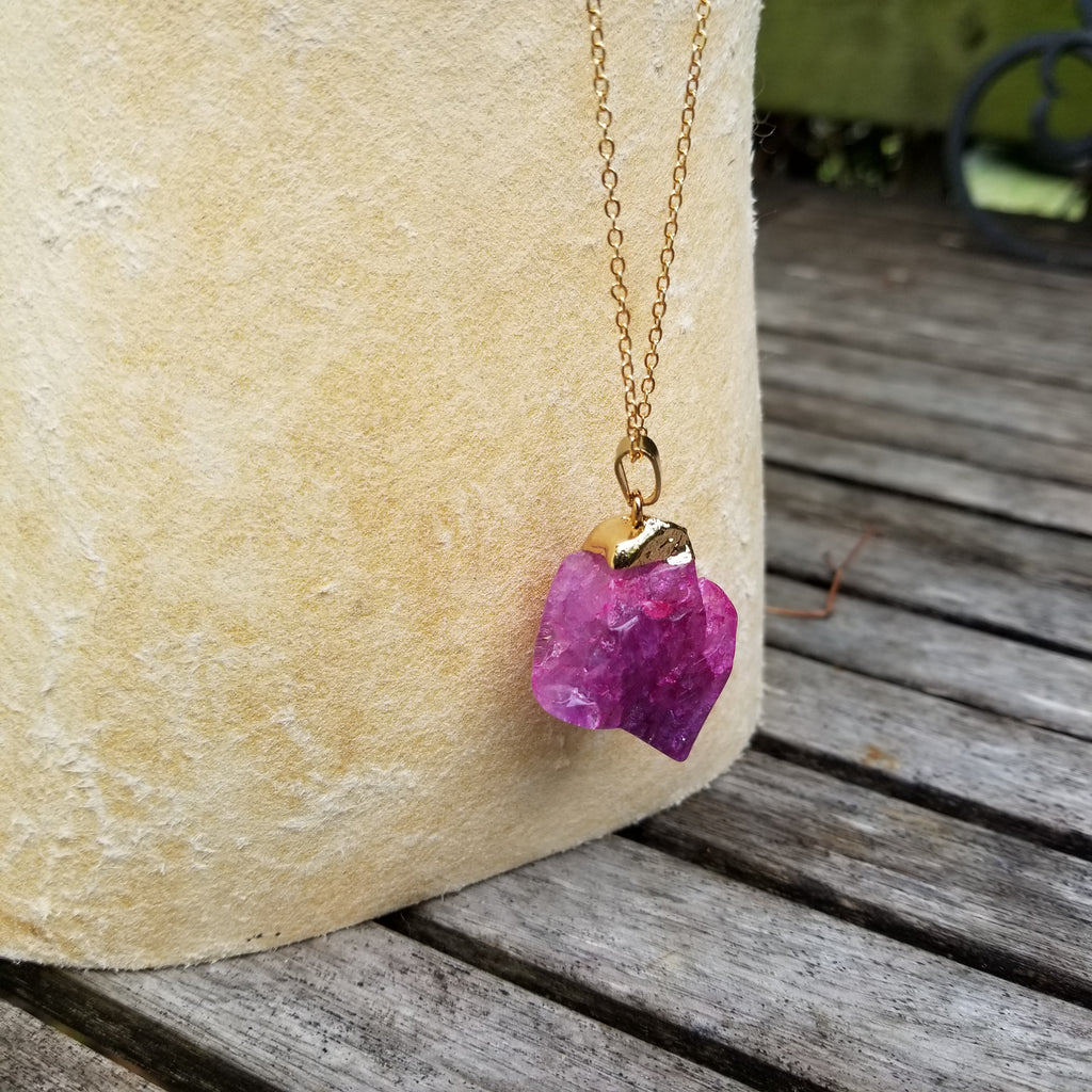 Chunky Rose Quartz Long Pendant - Aimeescloset.com